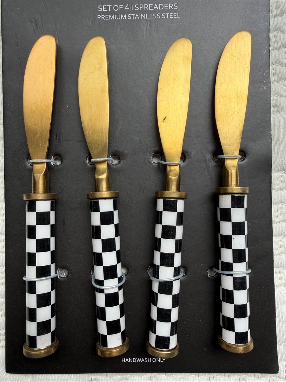 Tahari Home Black & White Checkerboard Butter Spreaders - Set of 4